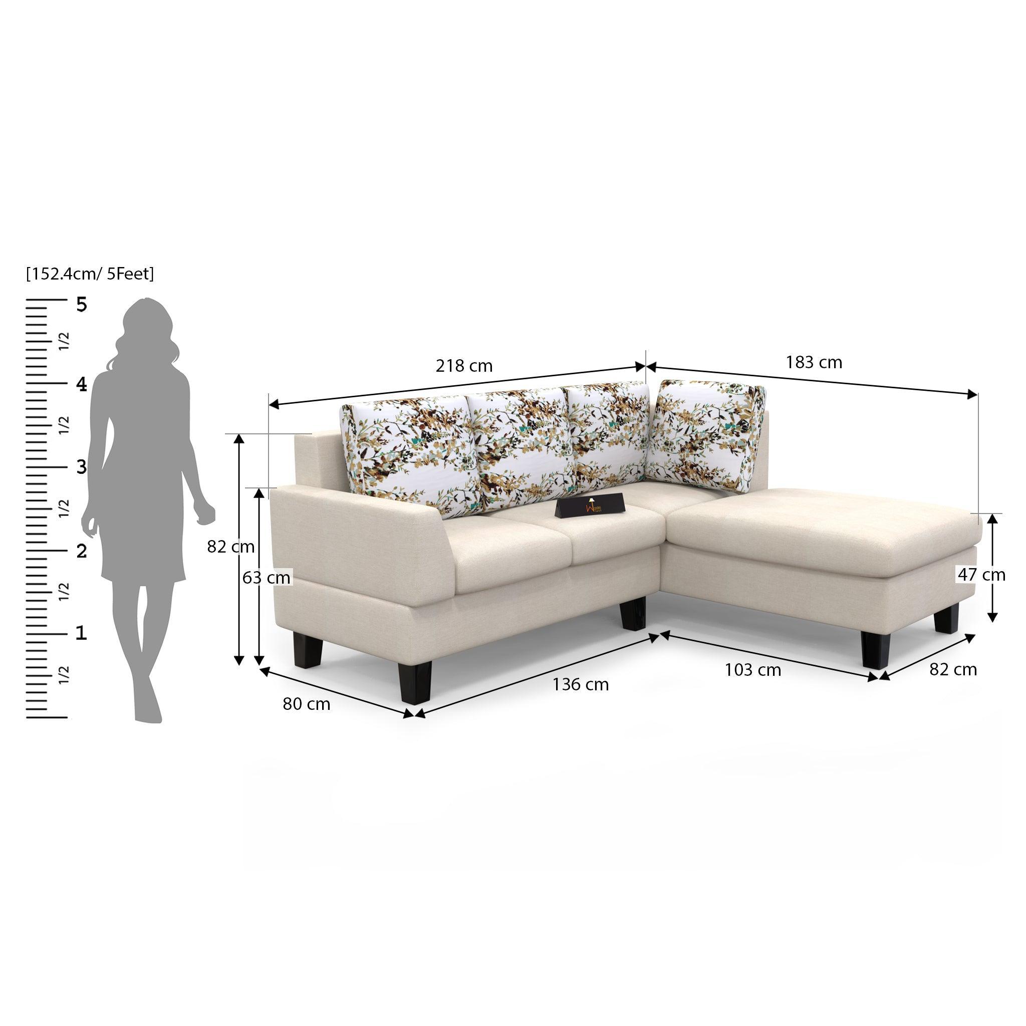 5 Seater L-Shape Sectional Sofa Set with Four Floral Cushion - WoodenTwist