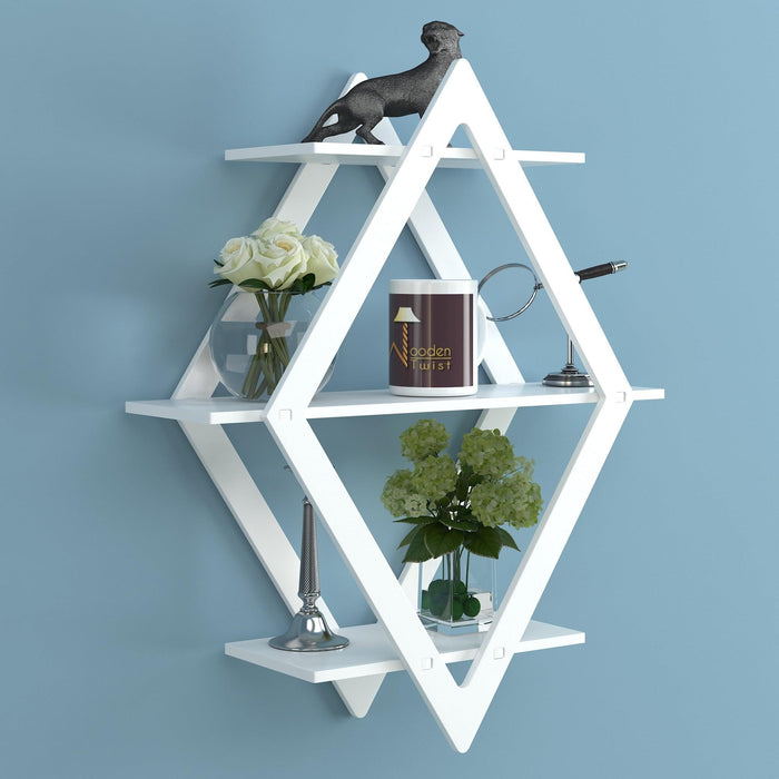 Rhombus Shelf Floating Wall Shelf For Living Room - WoodenTwist