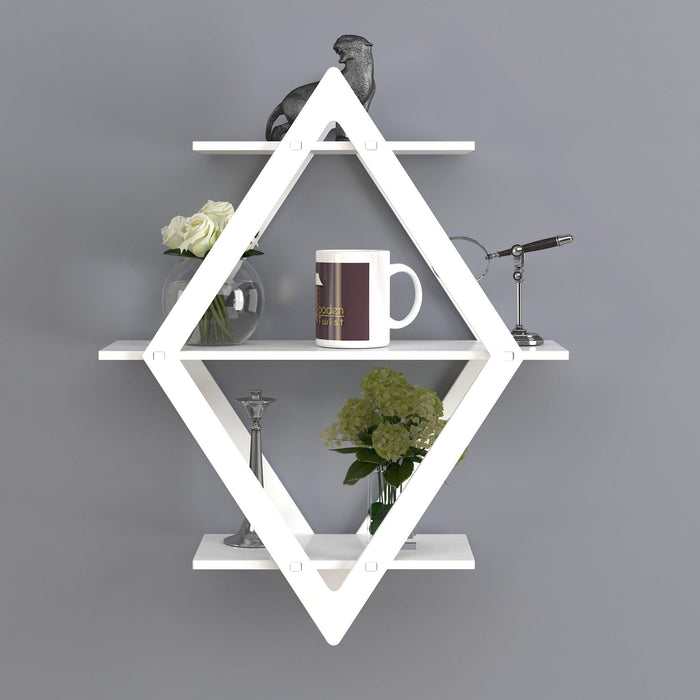 Rhombus Shelf Floating Wall Shelf For Living Room - WoodenTwist