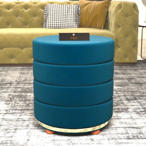 Classical Style Pouf Burgundy Ottoman Stool (Dark Blue) - WoodenTwist
