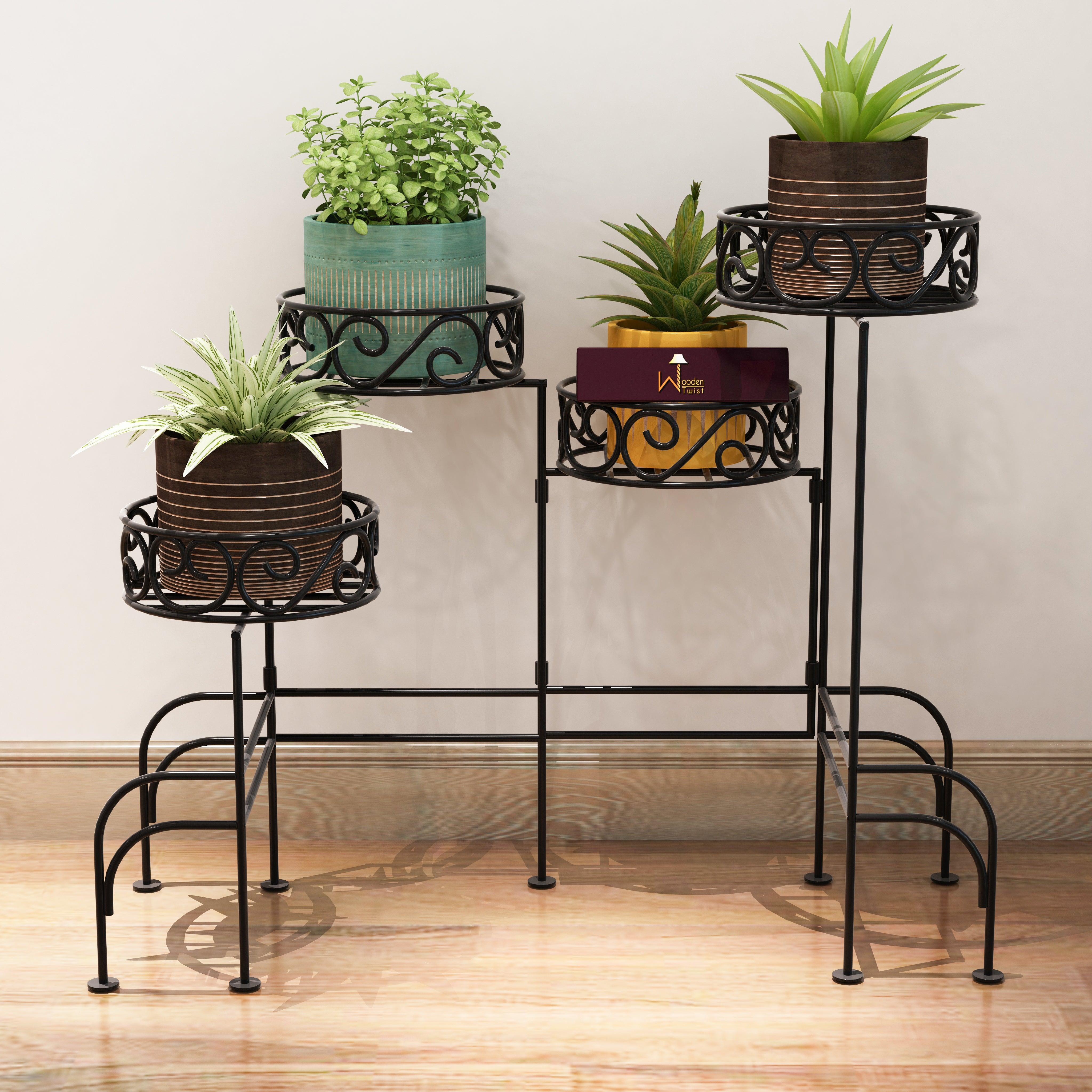 Modern Design Four-Tier Planter Stand Wrought Iron (Black) - WoodenTwist