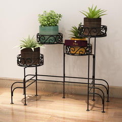 Modern Design Four-Tier Planter Stand Wrought Iron (Black) - WoodenTwist