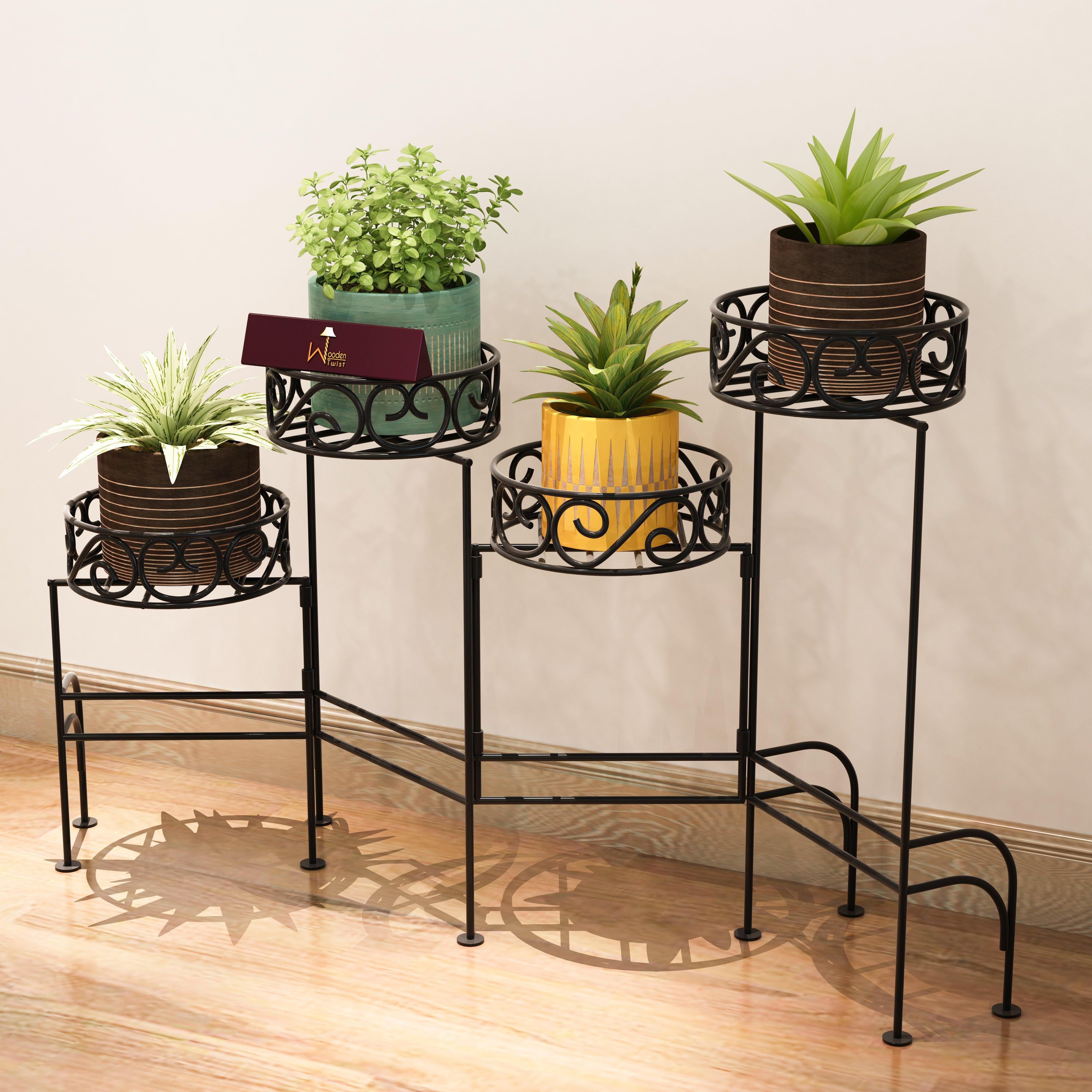 Modern Design Four-Tier Planter Stand Wrought Iron (Black) - WoodenTwist