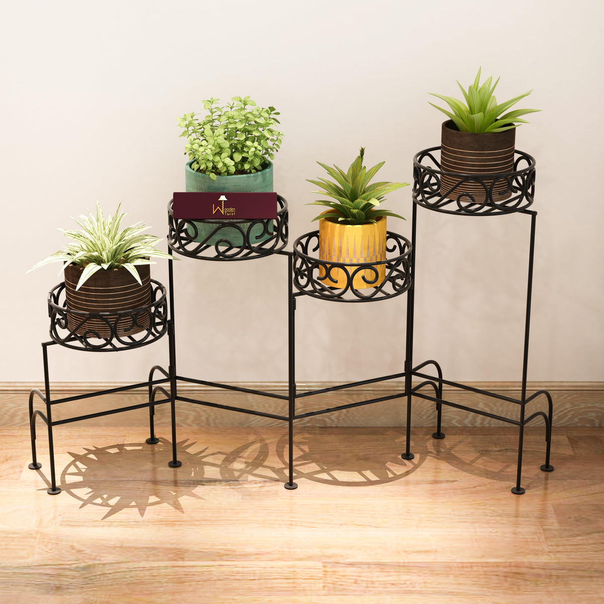 Modern Design Four-Tier Planter Stand Wrought Iron (Black) - WoodenTwist