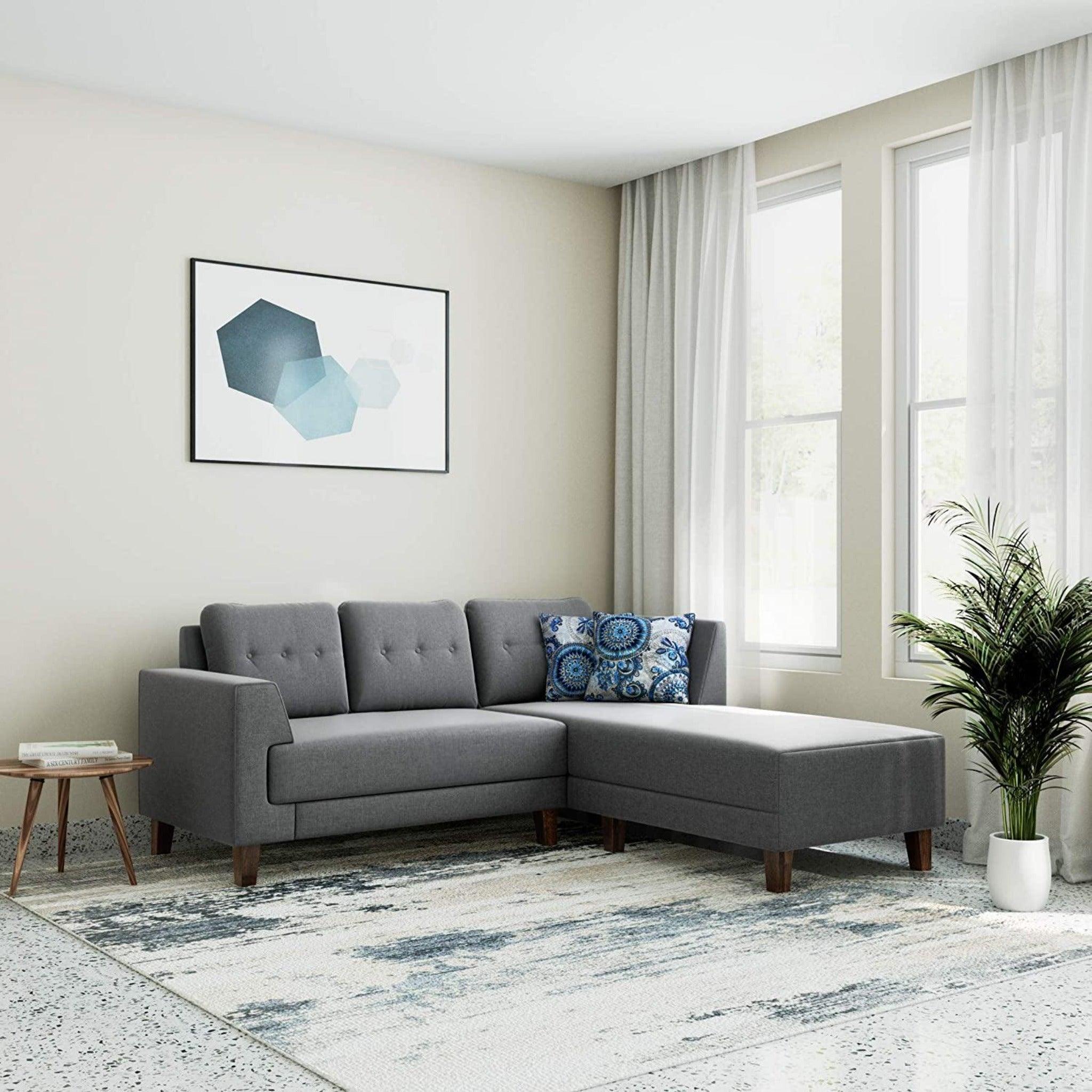 Azul seater Left-Side L Shape Fabric Sofa Set Grey Left-Side