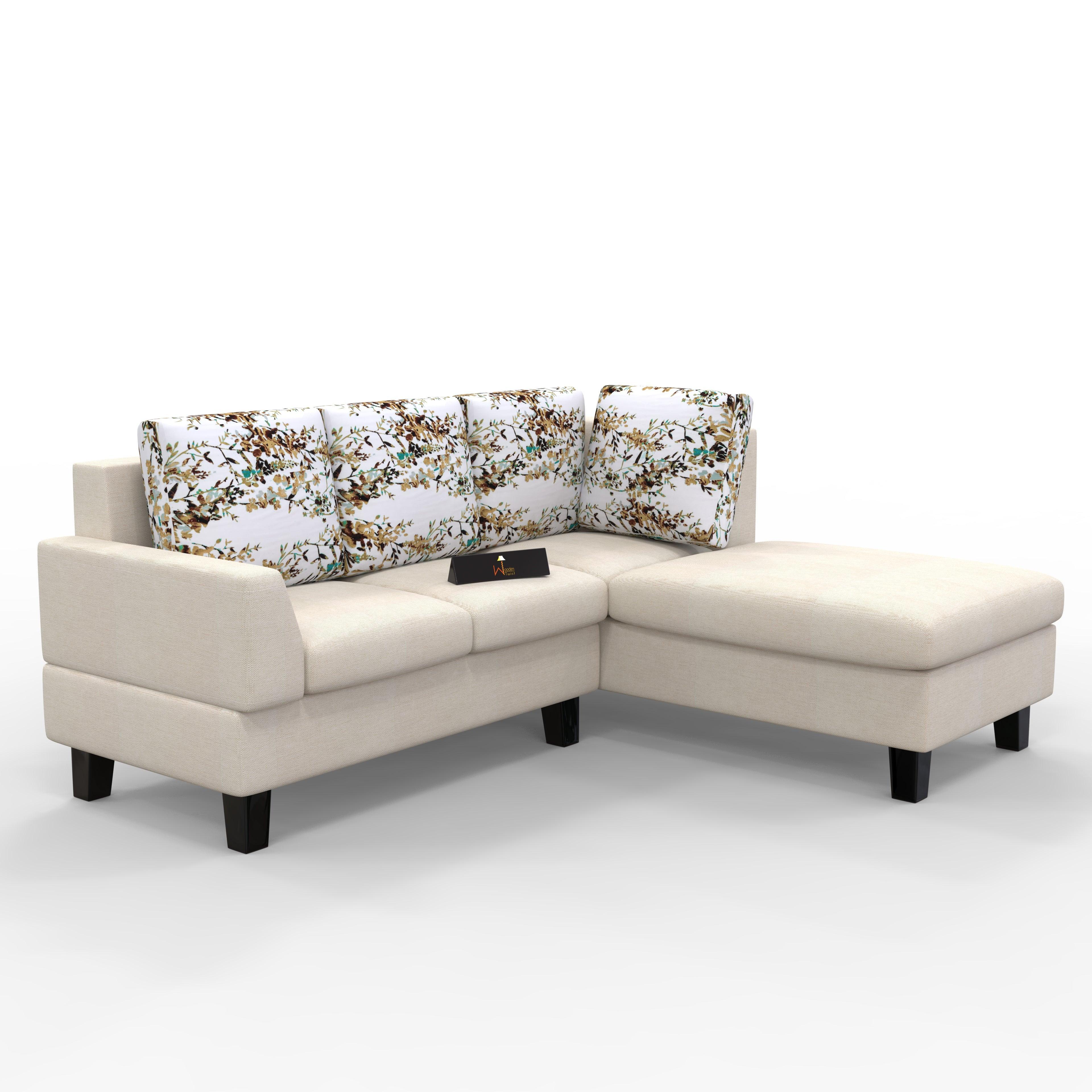 5 Seater L-Shape Sectional Sofa Set with Four Floral Cushion - WoodenTwist