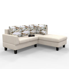 5 Seater L-Shape Sectional Sofa Set with Four Floral Cushion - WoodenTwist