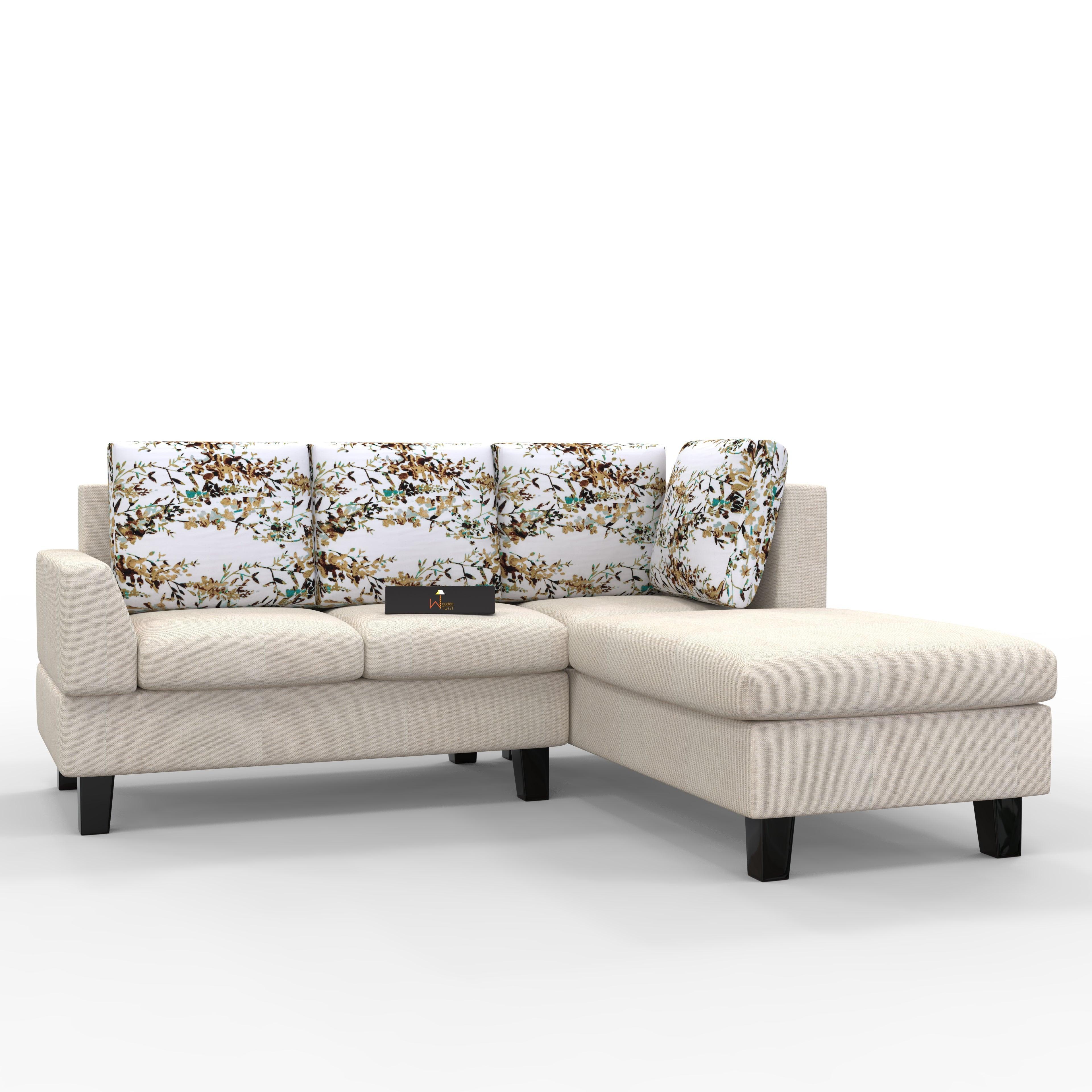 5 Seater L-Shape Sectional Sofa Set with Four Floral Cushion - WoodenTwist