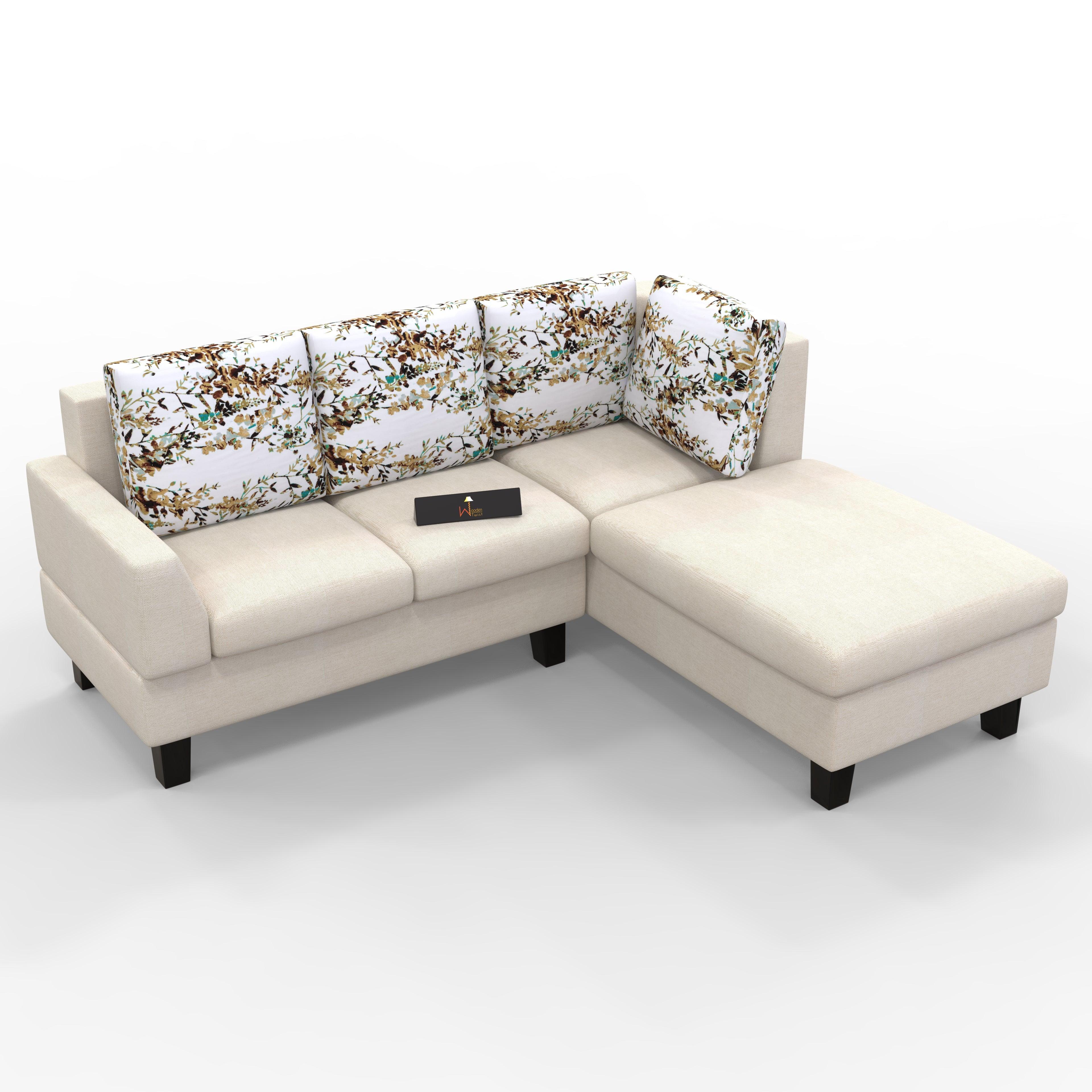 5 Seater L-Shape Sectional Sofa Set with Four Floral Cushion - WoodenTwist
