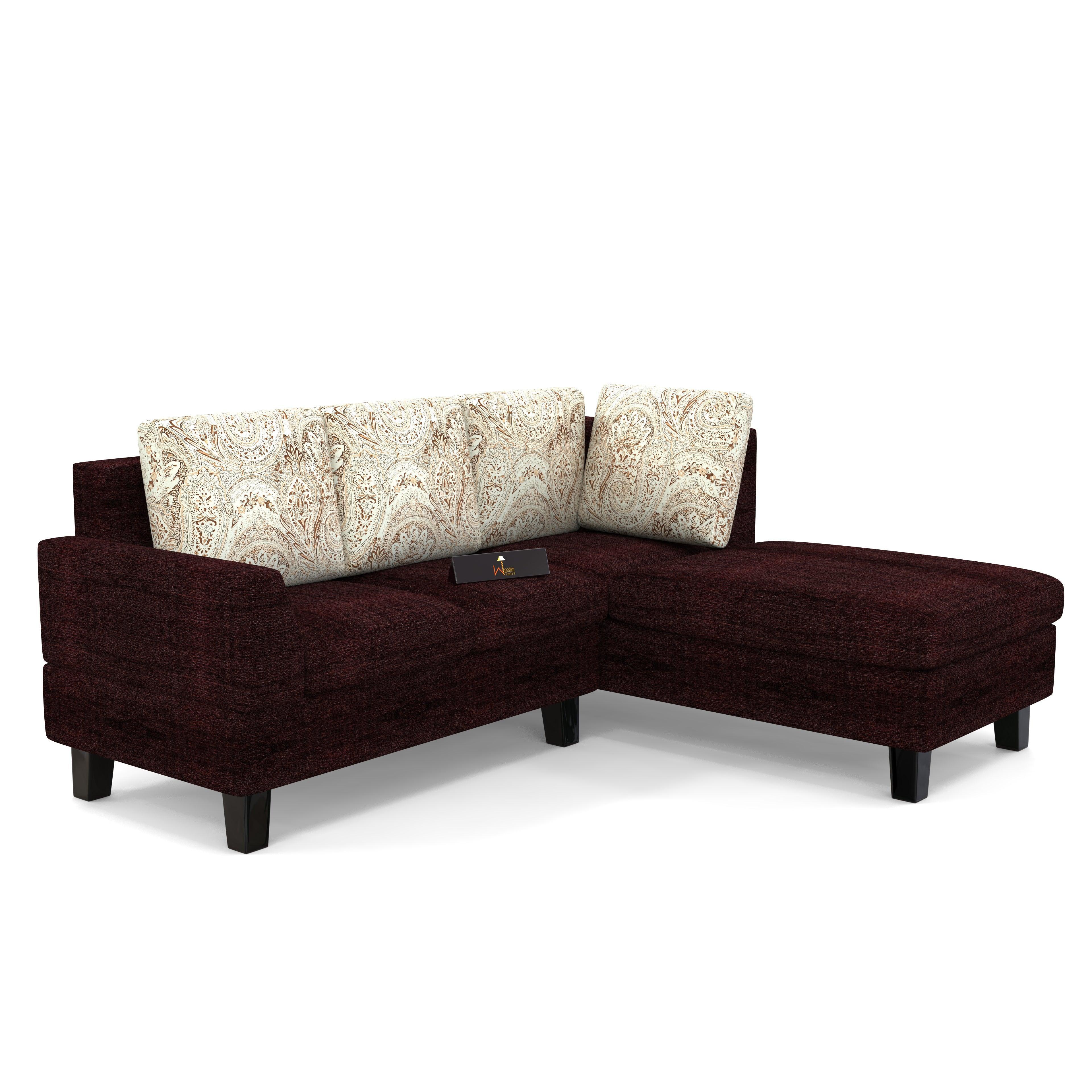 5 Seater L-Shape Sectional Sofa Set with Four Floral Cushion - WoodenTwist
