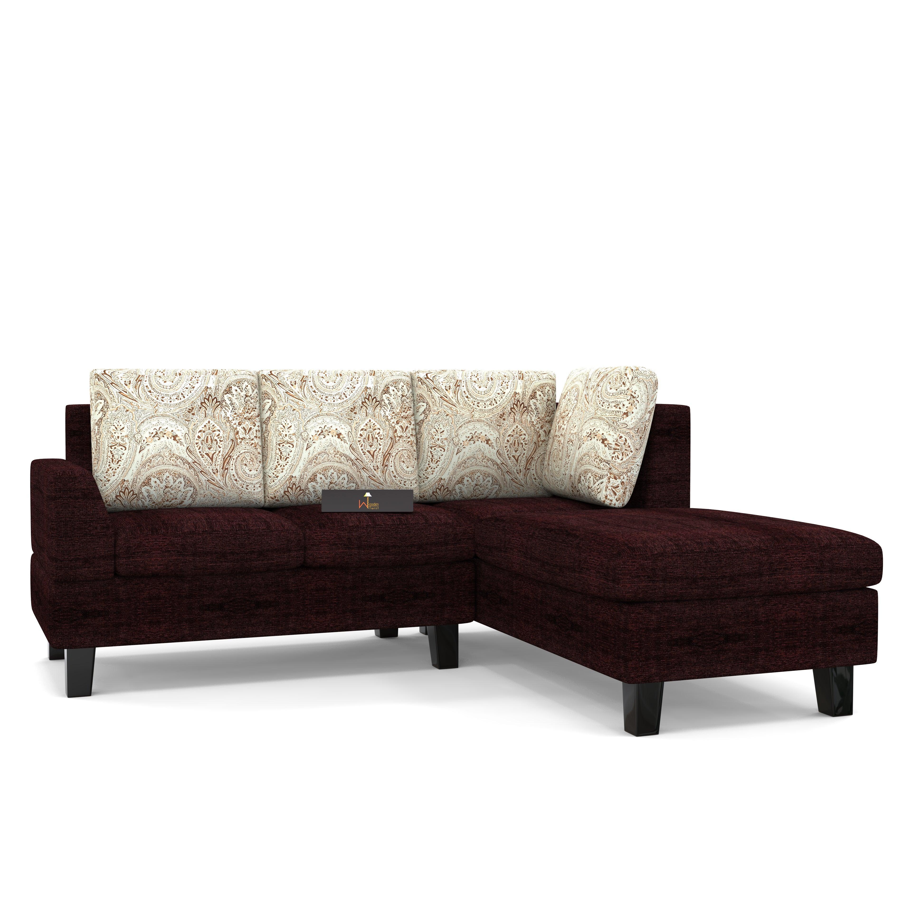 5 Seater L-Shape Sectional Sofa Set with Four Floral Cushion - WoodenTwist