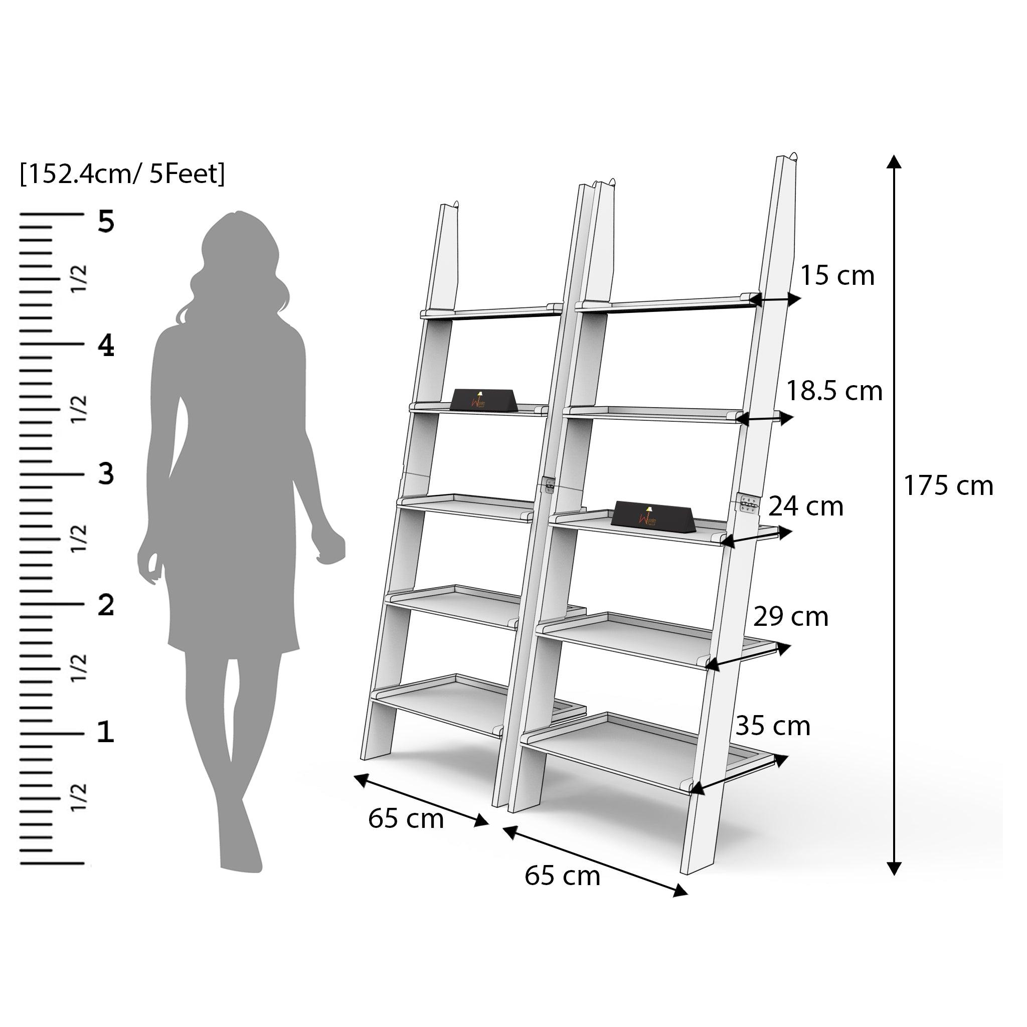 Leaning Bookcase Ladder and Room Organizer Engineered Wood Wall Shelf -Set of 2 - WoodenTwist