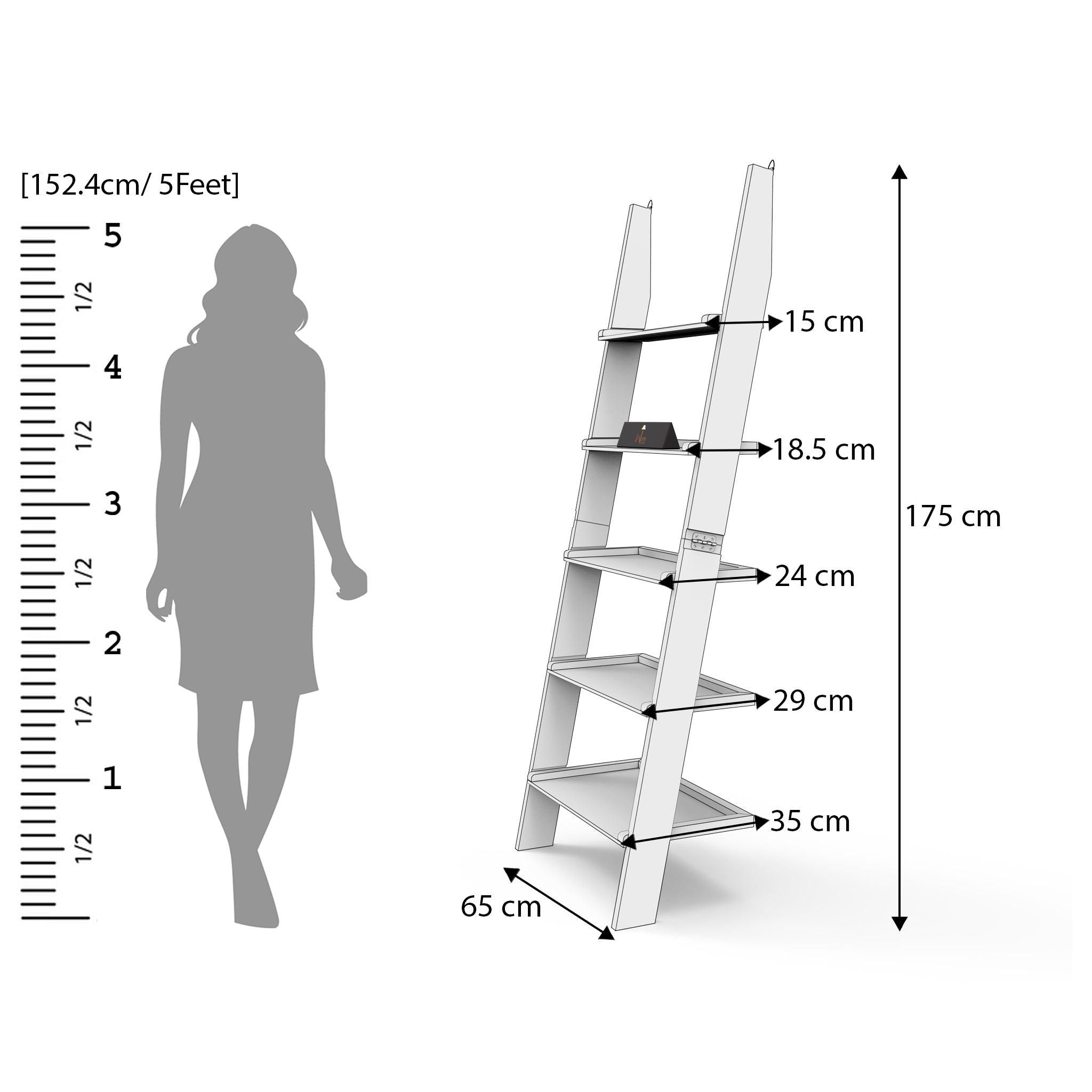 Leaning Bookcase Ladder and Room Organizer Engineered Wood Wall Shelf - WoodenTwist