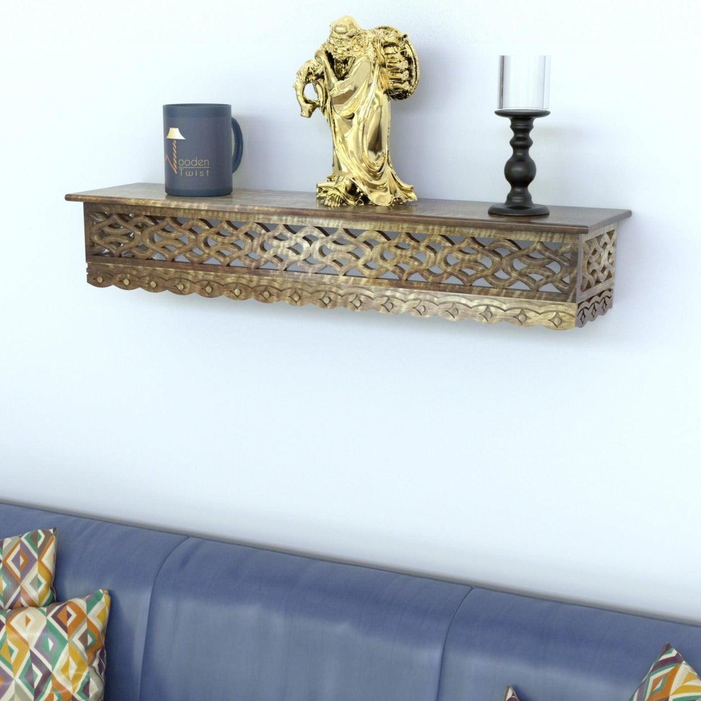 Onlineshoppee Wooden Fancy Hand Carved Wall Shelf with Jali Work - WoodenTwist
