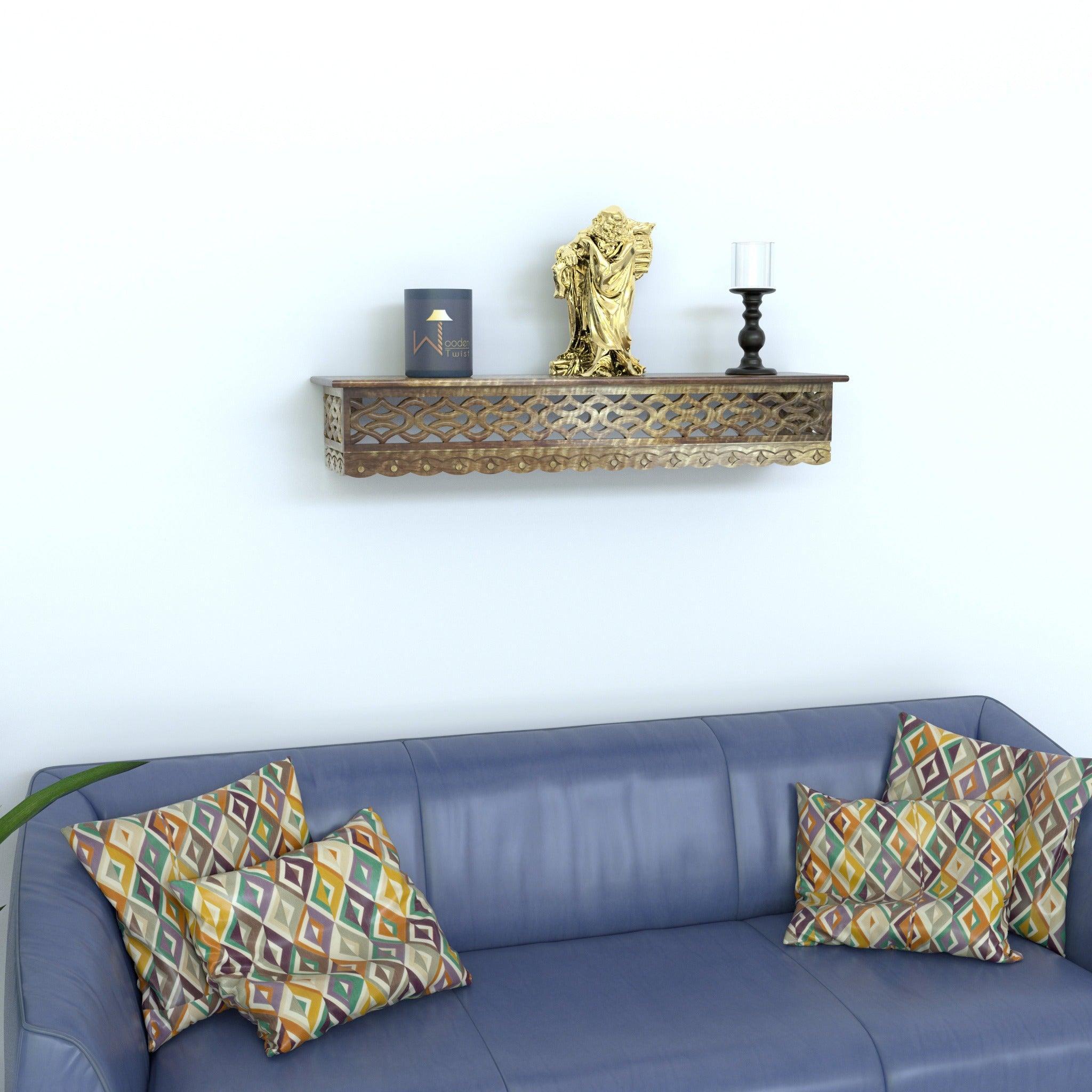Onlineshoppee Wooden Fancy Hand Carved Wall Shelf with Jali Work - WoodenTwist