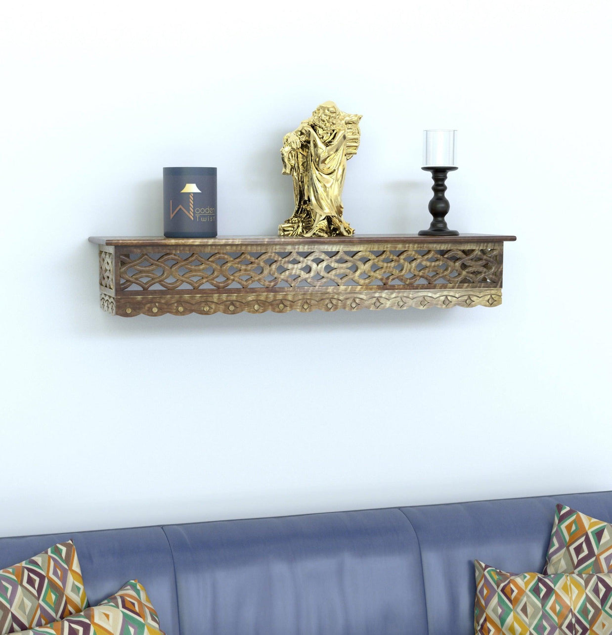Onlineshoppee Wooden Fancy Hand Carved Wall Shelf with Jali Work - WoodenTwist