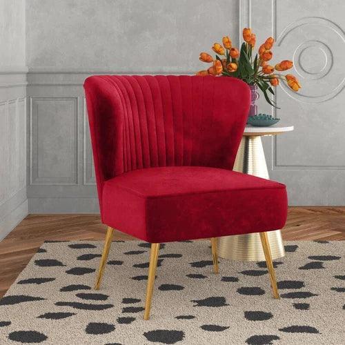 Modern Wide Tufted Velvet Wing Chair for Living Room (Metal Legs) - WoodenTwist