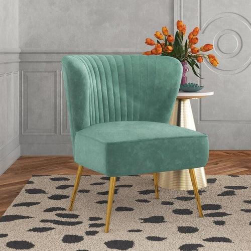 Modern Wide Tufted Velvet Wing Chair for Living Room (Metal Legs) - WoodenTwist
