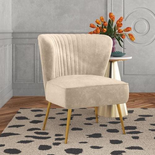 Modern Wide Tufted Velvet Wing Chair for Living Room (Metal Legs) - WoodenTwist