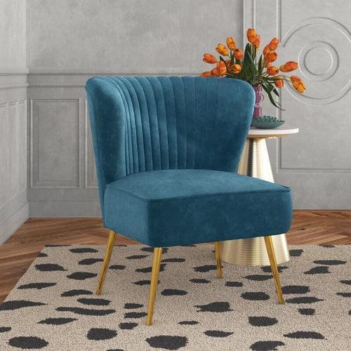 Modern Wide Tufted Velvet Wing Chair for Living Room (Metal Legs) - WoodenTwist