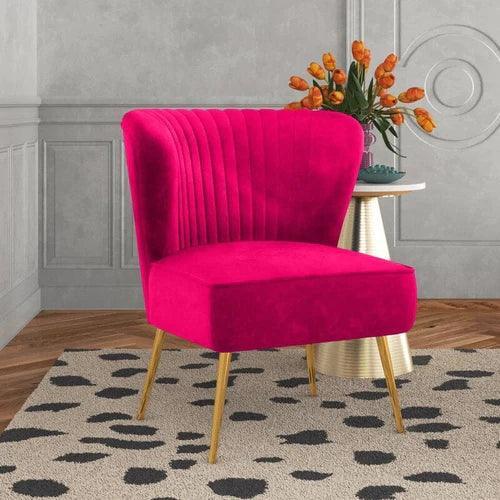Modern Wide Tufted Velvet Wing Chair for Living Room (Metal Legs) - WoodenTwist