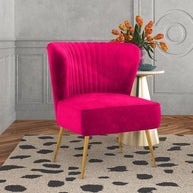 Modern Wide Tufted Velvet Wing Chair for Living Room (Metal Legs) - WoodenTwist