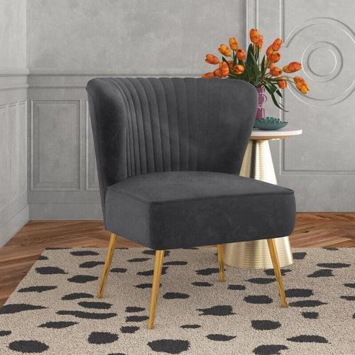 Modern Wide Tufted Velvet Wing Chair for Living Room (Metal Legs) - WoodenTwist
