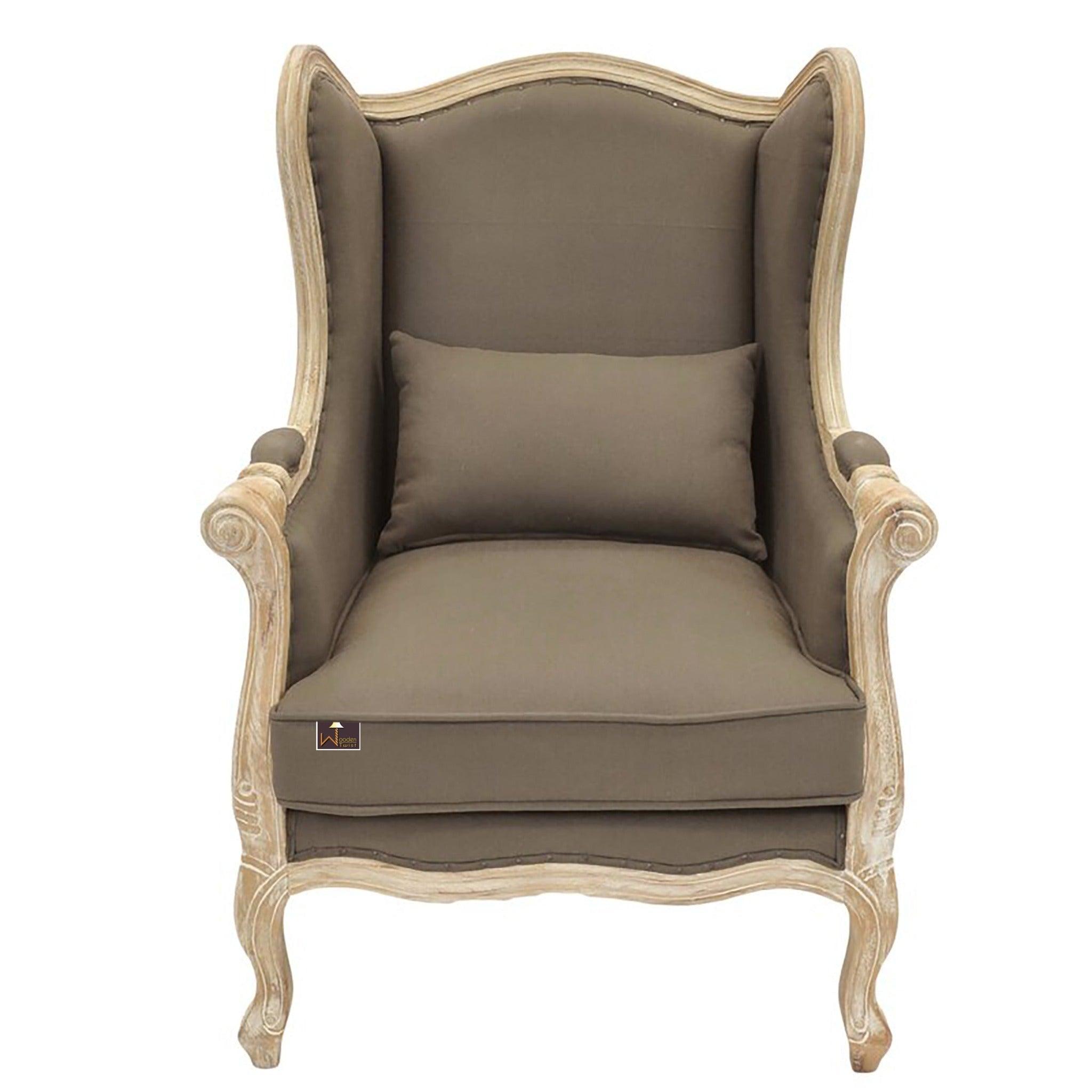 Wooden Wide Wingback Arm Chair (Cafe Mocha) - WoodenTwist