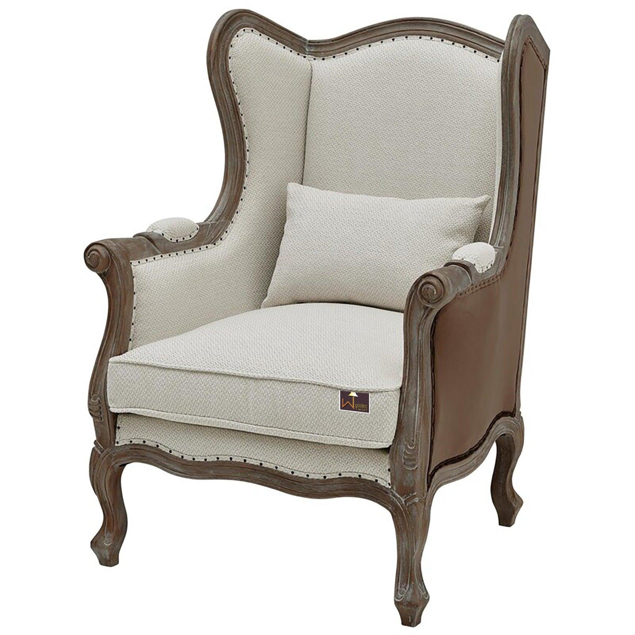 Wooden Wide Wingback Arm Chair (Cardiff Cream) - WoodenTwist
