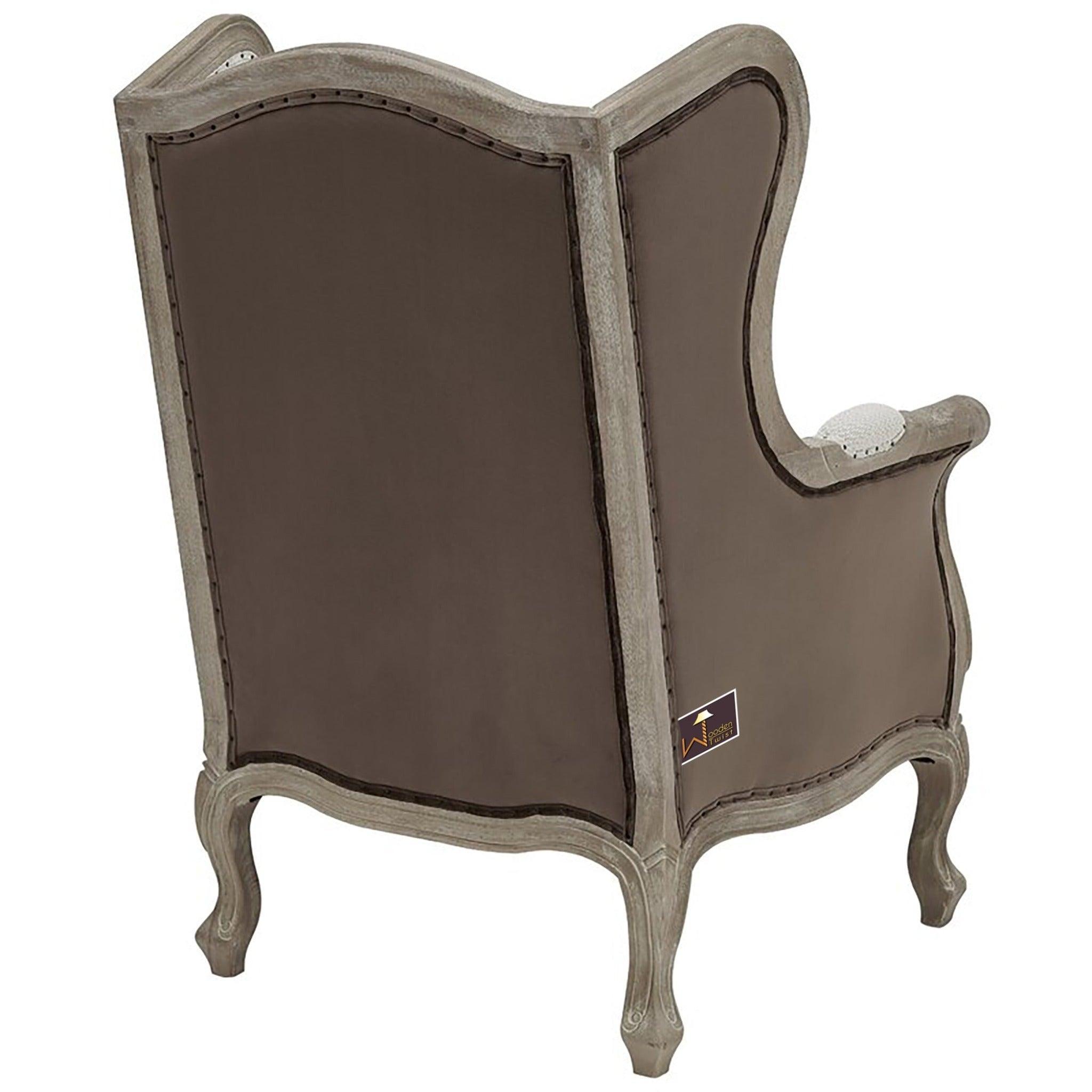 Wooden Wide Wingback Arm Chair (Cardiff Cream) - WoodenTwist
