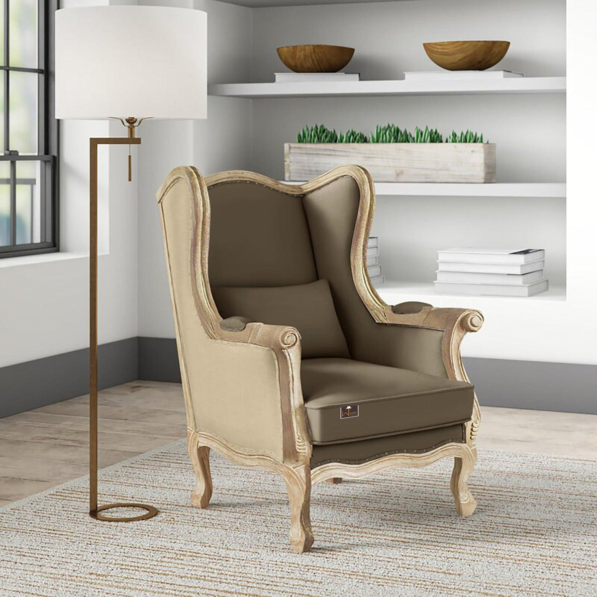Wide Wingback Arm Chair in Cafe Mocha