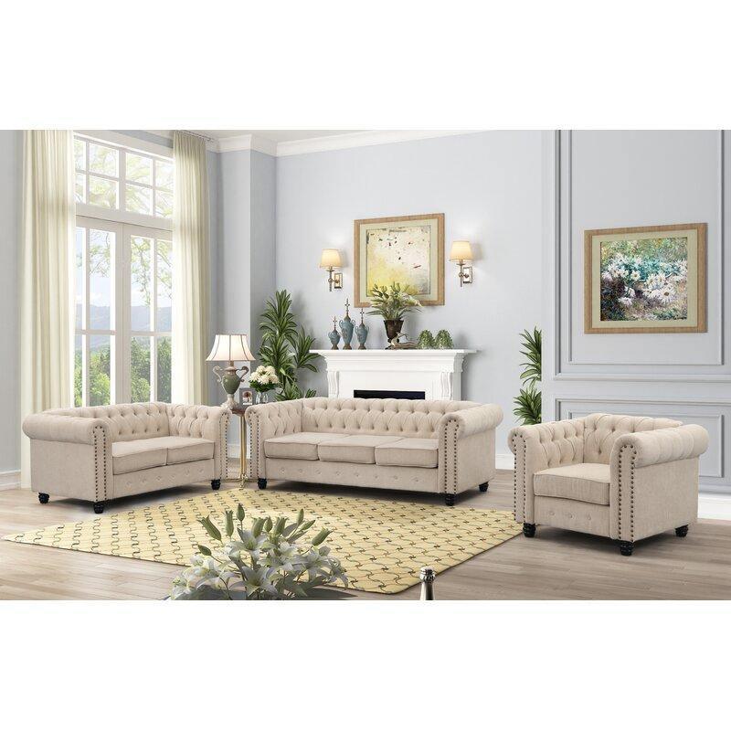 Chesterfield Destro Premium Living Room Sofa Set - WoodenTwist