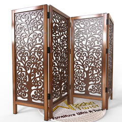 Low Height Solid Wood Room Divider Separator Wooden Partition 4 Panel ( Brown ) - WoodenTwist