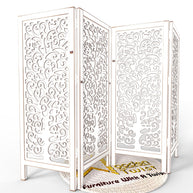 Low Height Solid Wood Room Divider Separator Wooden Partition 4 Panel ( Antique White ) - WoodenTwist