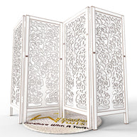 Low Height Solid Wood Room Divider Separator Wooden Partition 4 Panel ( Antique White ) - WoodenTwist
