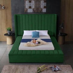 Upholstered Panel Bed Frame Wing Back Headboard - WoodenTwist
