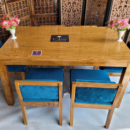Royal Teak Wood 6 Seater Dining Set In Teal Blue - WoodenTwist