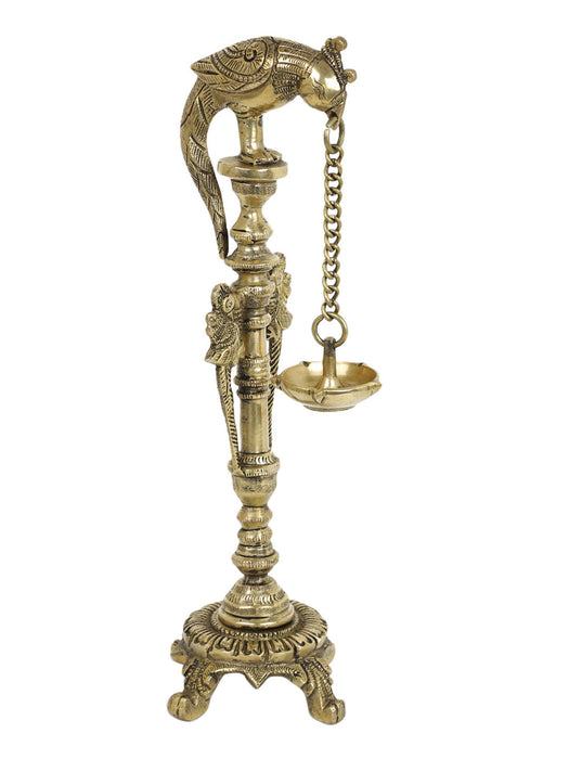 Twin Parrot Lamp With Chain Diya - WoodenTwist