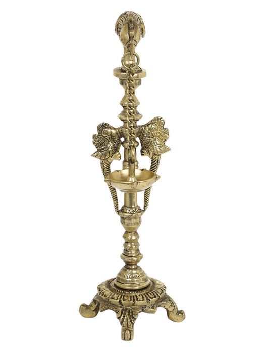 Twin Parrot Lamp With Chain Diya - WoodenTwist
