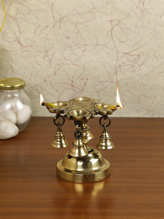 Piler Lamp 4 Diya With Bell - WoodenTwist