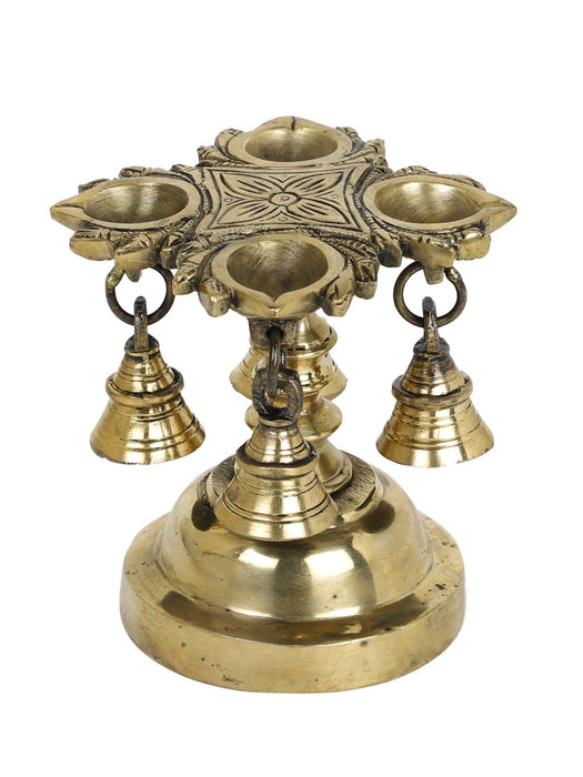 Piler Lamp 4 Diya With Bell - WoodenTwist
