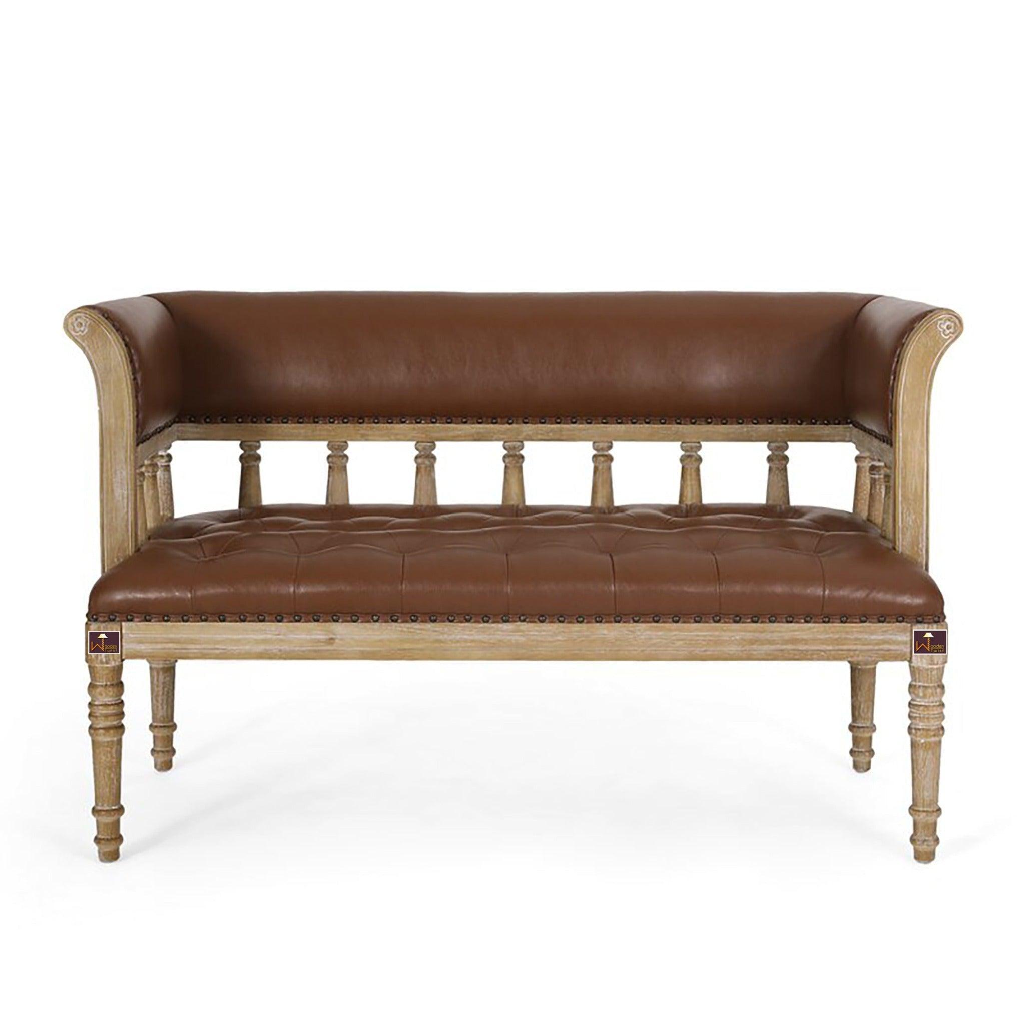 Wooden Flared Arm Loveseat Bench for Living Room Comfort for Backrest (2 Seater, Brown) - WoodenTwist