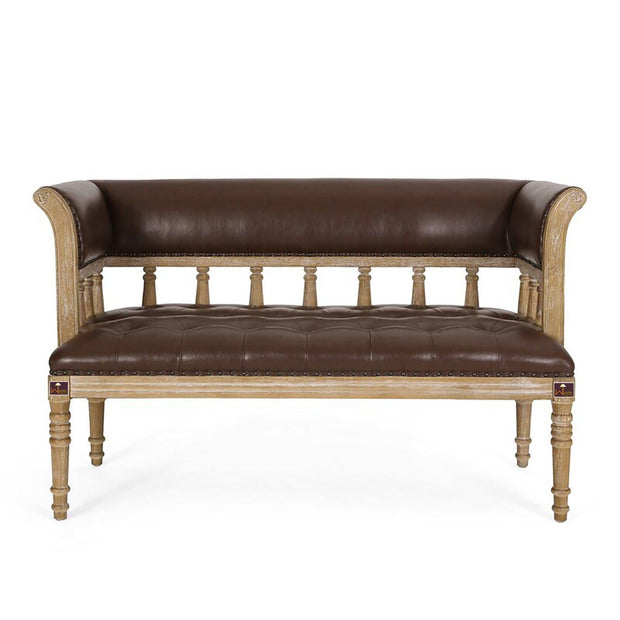 Wooden Flared Arm Loveseat Bench for Living Room Comfort for Backrest (2 Seater, Dark Brown) - WoodenTwist