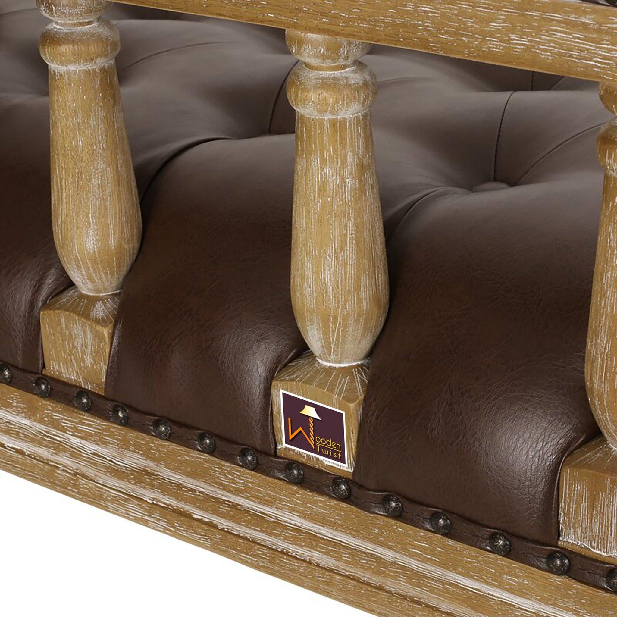 Wooden Flared Arm Loveseat Bench for Living Room Comfort for Backrest (2 Seater, Dark Brown) - WoodenTwist