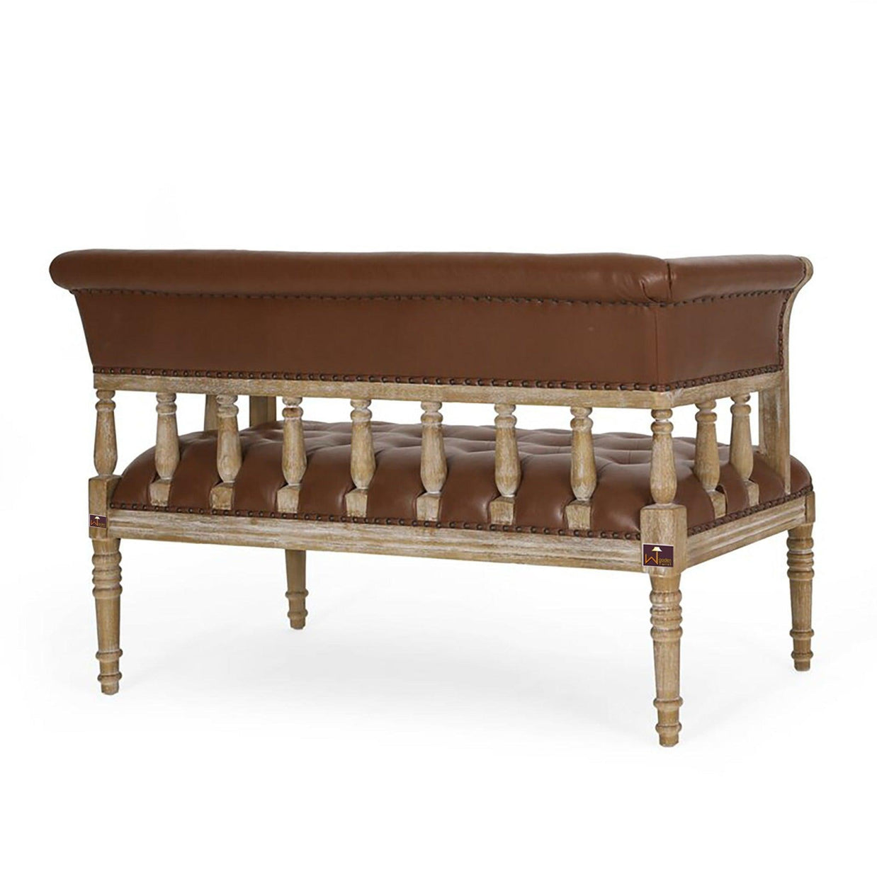 Wooden Flared Arm Loveseat Bench for Living Room Comfort for Backrest (2 Seater, Brown) - WoodenTwist
