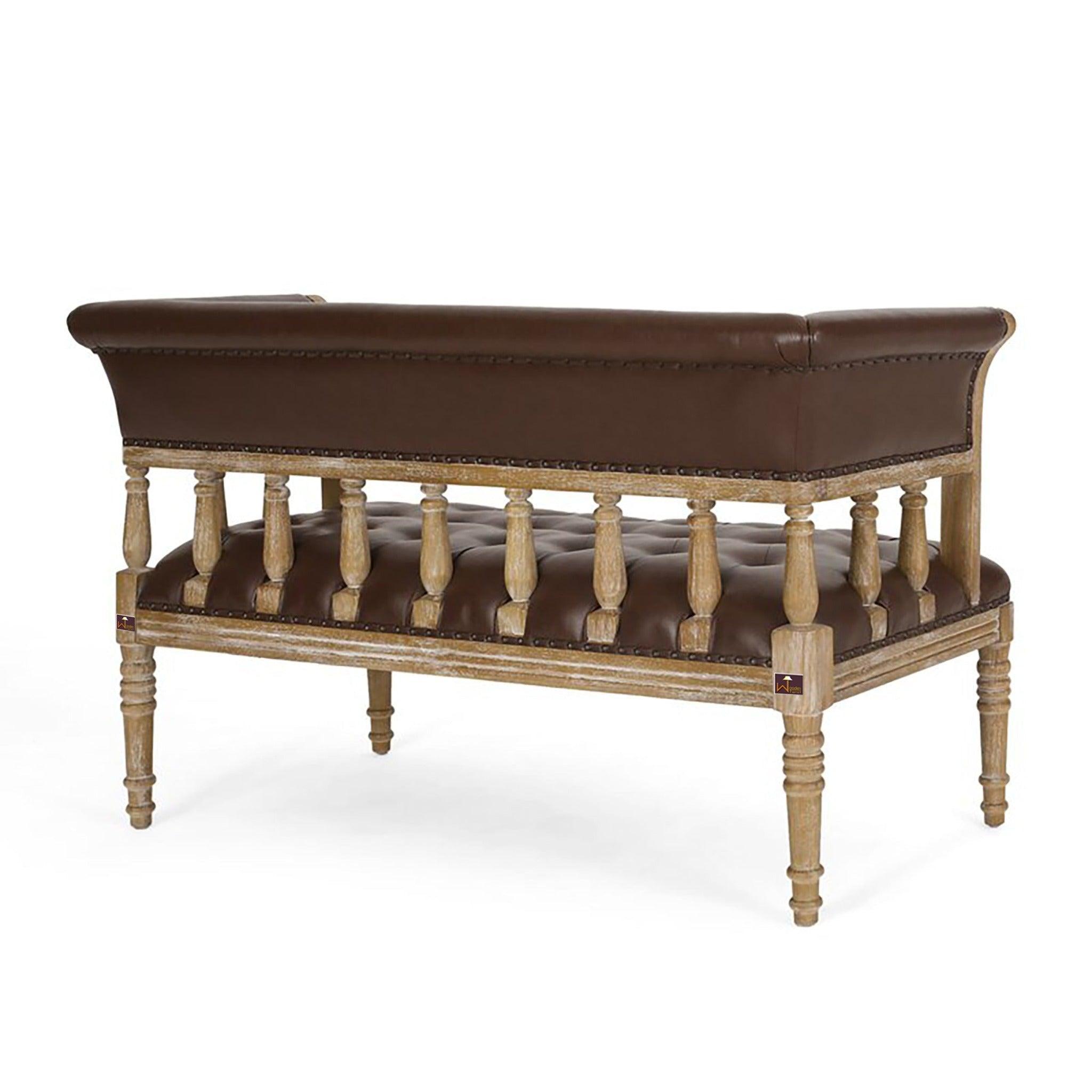 Wooden Flared Arm Loveseat Bench for Living Room Comfort for Backrest (2 Seater, Dark Brown) - WoodenTwist
