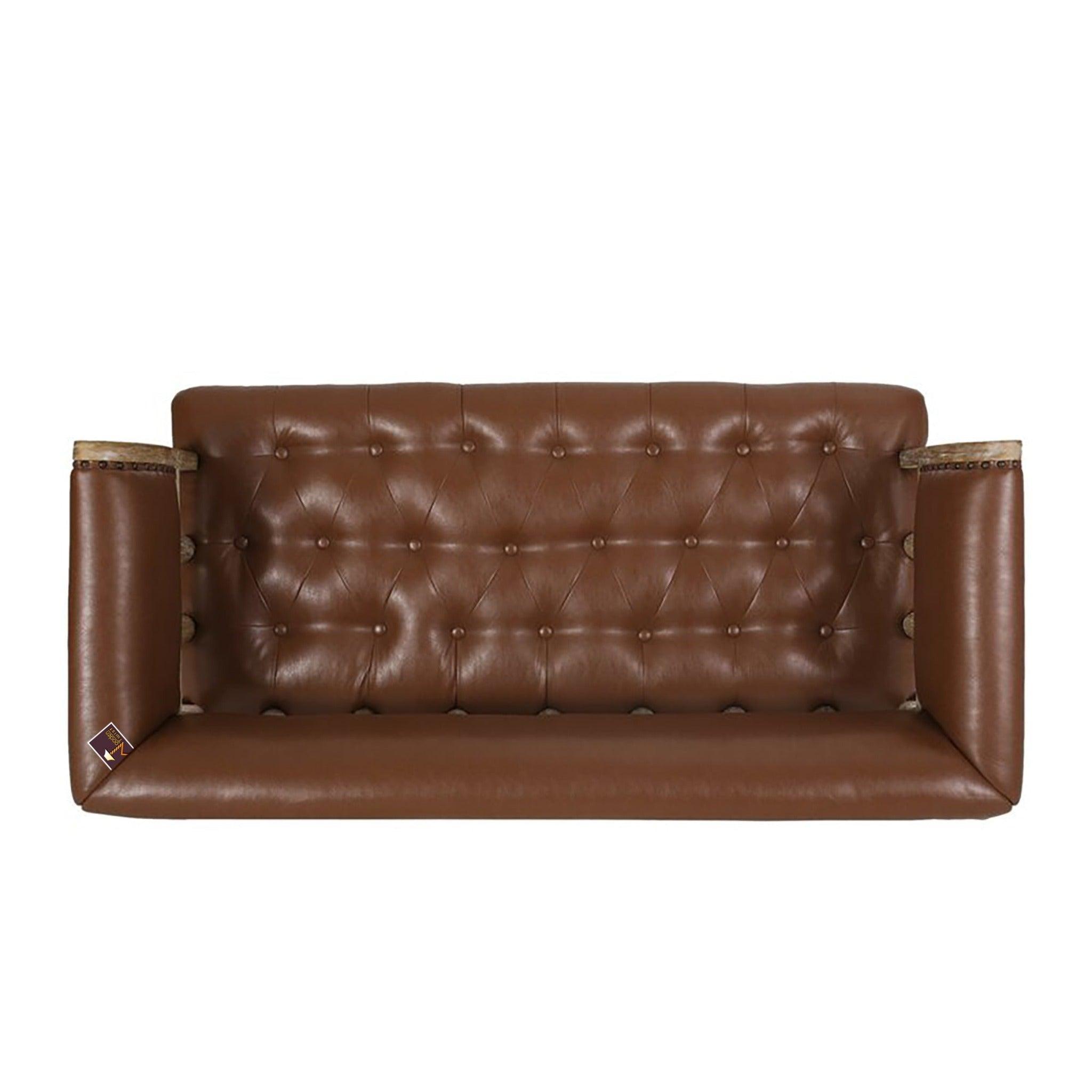 Wooden Flared Arm Loveseat Bench for Living Room Comfort for Backrest (2 Seater, Brown) - WoodenTwist