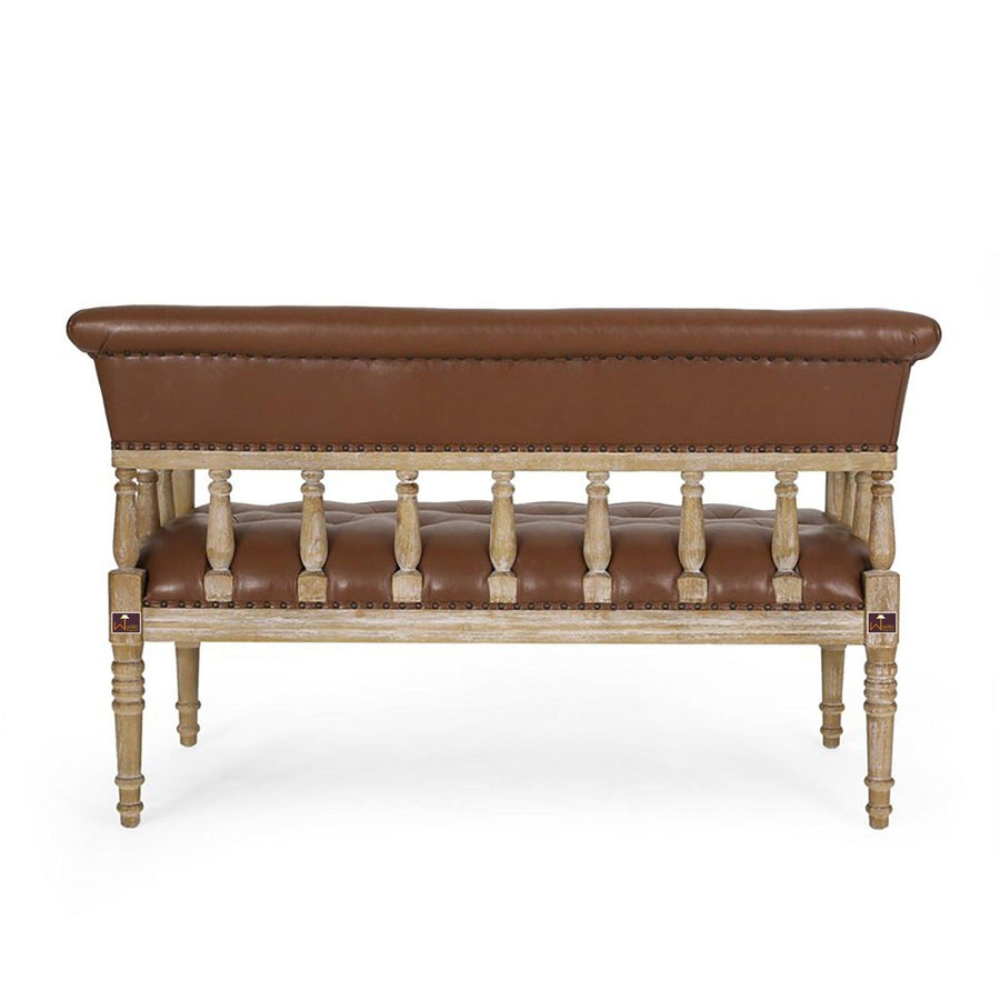 Brown Leatherette, Teak Wood Frame