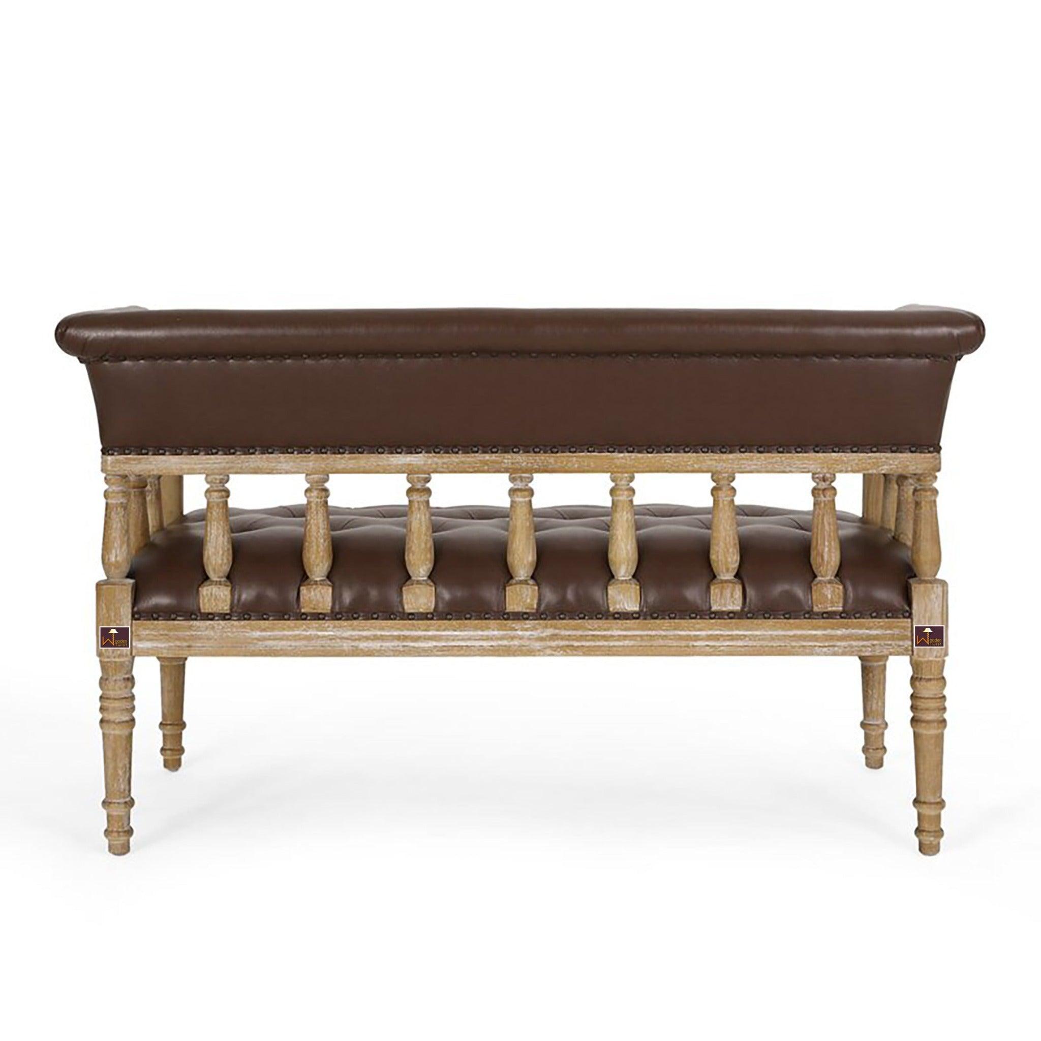 Wooden Flared Arm Loveseat Bench for Living Room Comfort for Backrest (2 Seater, Dark Brown) - WoodenTwist
