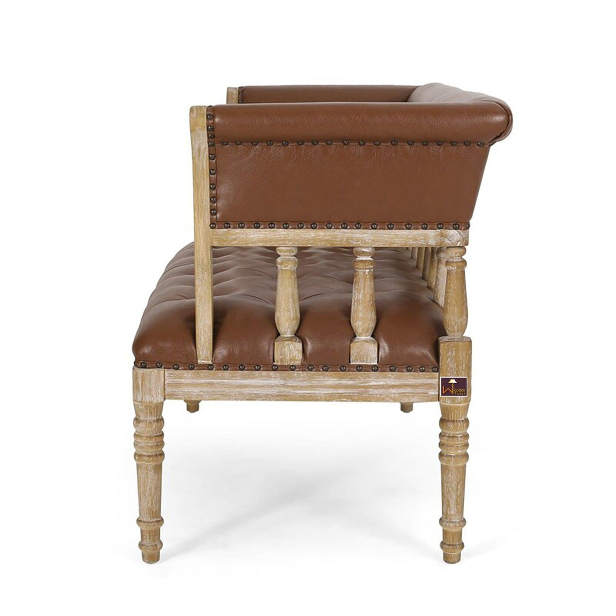 Wooden Flared Arm Loveseat Bench for Living Room Comfort for Backrest (2 Seater, Brown) - WoodenTwist